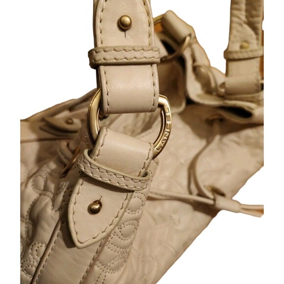 Lancel Paris Satchel Medium Sized Ecru Embroidered Quilted Leather Old Money - Picture 8 of 10